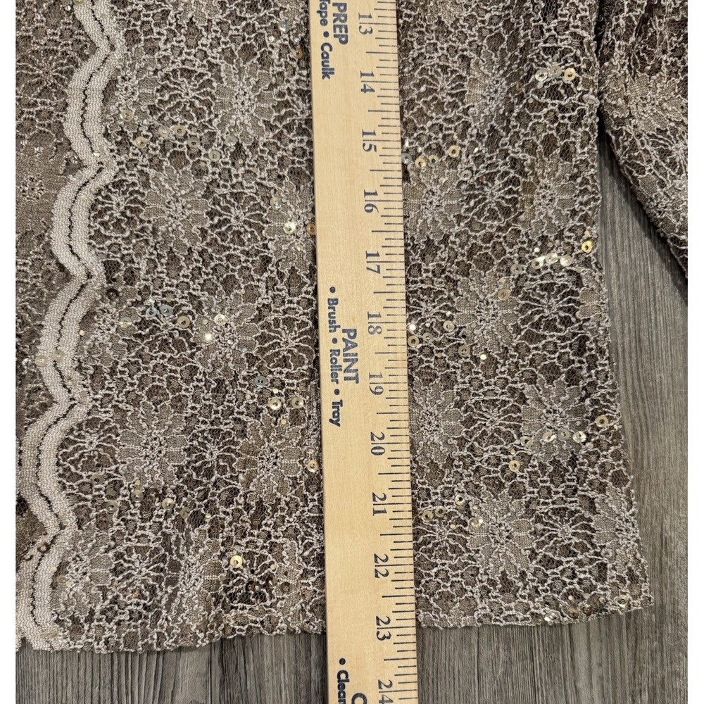 Alex Evenings Women 14 Sequin Lace Jacket Taupe Champagne 3/4 Sleeve Formal - Picture 6 of 9